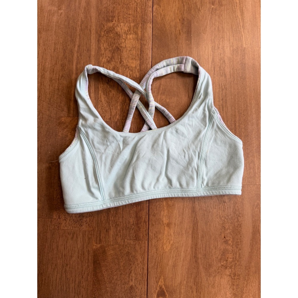 Ivivva Lululemon Reversible Sports Bra Mint Green Striped Cross Back Size 12